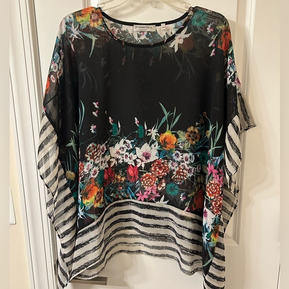 Patrizia Luca Black Floral Women's Bat Wing Top - Picture 1 of 5
